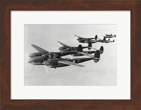 Framed Four fighter planes in flight, P-38 Lightning Print