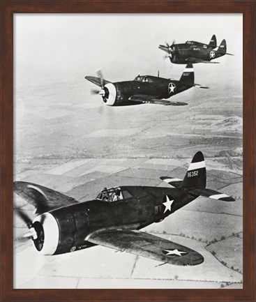 Framed Three fighter planes in flight, P-47 Thunderbolt Print