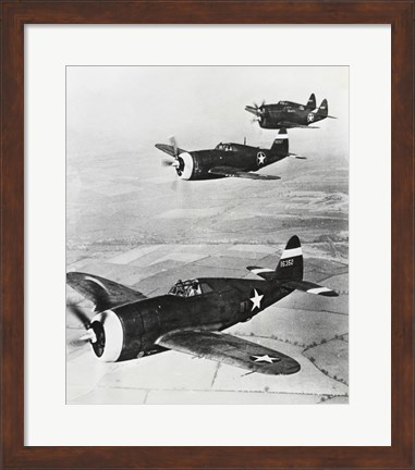 Framed Three fighter planes in flight, P-47 Thunderbolt Print