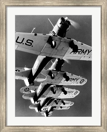 Framed Low angle view of five fighter planes flying in formation Print
