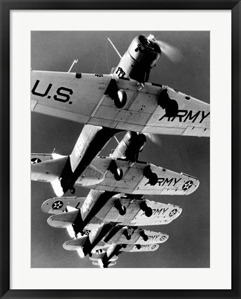 Framed Low angle view of five fighter planes flying in formation Print