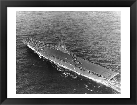 Framed High angle view of an aircraft carrier in the sea, USS Princeton (CV-37), Gulf of Paria Print