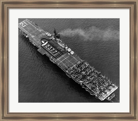 Framed High angle view of an aircraft carrier in the sea, USS Boxer (CV-21), 1951 Print