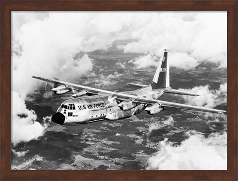 Framed High angle view of a military airplane in flight, C-130 Hercules Print