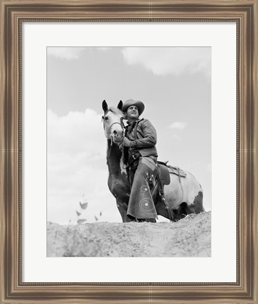 Framed Cowboy on top of escarpment Print