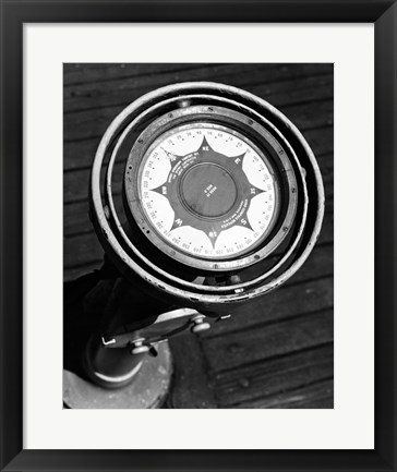 Framed Close up of compass on deck of boat, Compass-Gyro Repeater Print