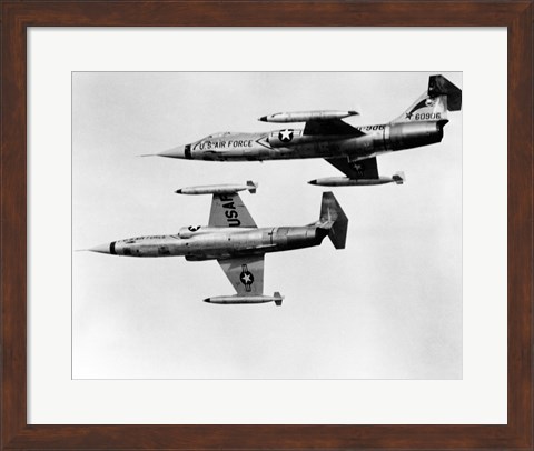 Framed Two fighter planes in flight, F-104C Starfighter, Tactical Air Command, 831st Air Division, George Air Force Base Print