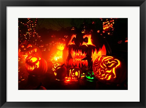 Framed Jack o&#39; lanterns lit at Roger Williams Park Zoo, Rhode Island, USA Print