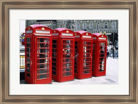 Framed Telephone booths in a row, London, England Print