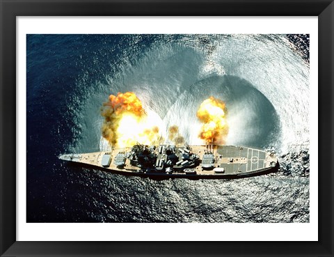 Framed USS Iowa Firing Guns Print