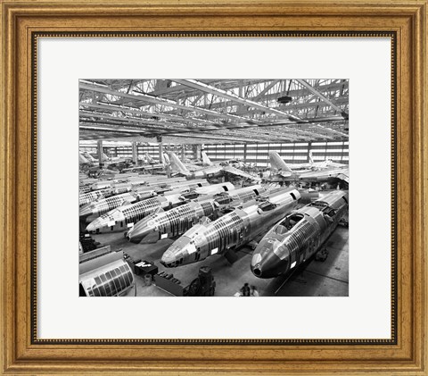 Framed Incomplete Bomber Planes on the Final Assembly Line in an Airplane Factory, Wichita, Kansas, USA Print