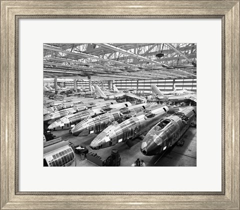 Framed Incomplete Bomber Planes on the Final Assembly Line in an Airplane Factory, Wichita, Kansas, USA Print