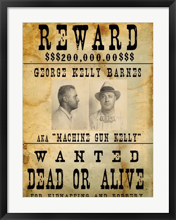 Framed Machine Gun Kelly Wanted Poster Print