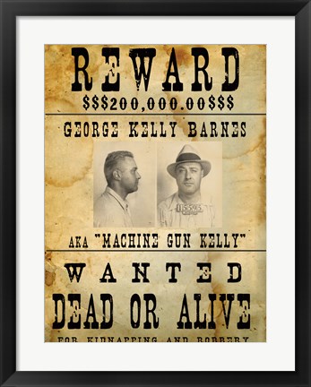 Framed Machine Gun Kelly Wanted Poster Print