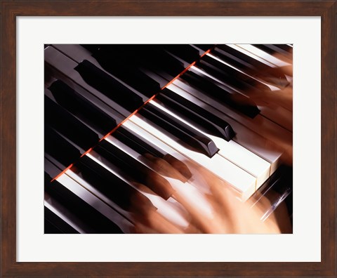 Framed Close-up of a person&#39;s hands playing a piano Print