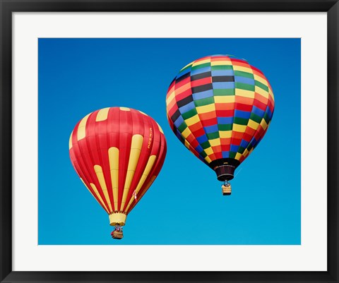 Framed 2 Rainbow Hot Air Balloons Floating Together Print