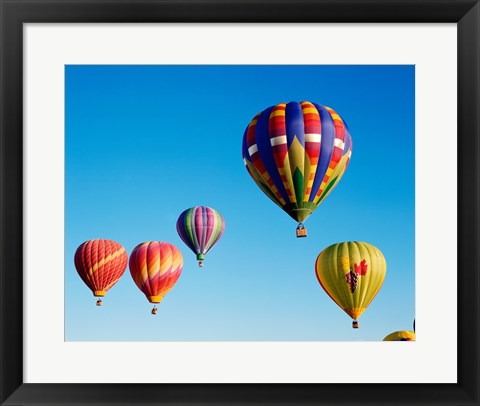 Framed Five Hot Air Balloons Flying Together Print