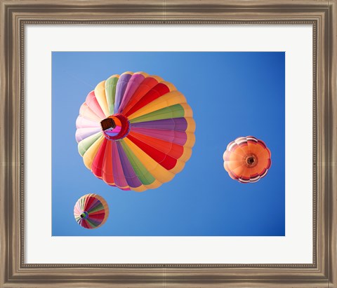 Framed Three Rainbow Colored Hot Air Balloons from Below Print