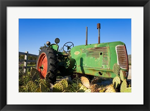 Framed Abandoned tractor in a field, Temecula, Wine Country, California, USA Print