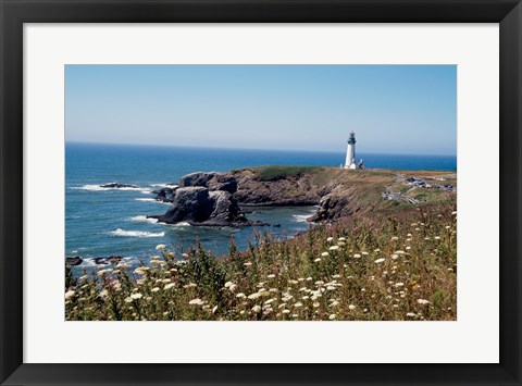 Framed Lighthouse on the coast, Yaquina Head Lighthouse, Oregon, USA Print