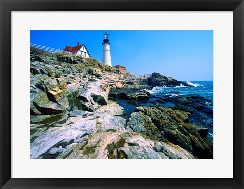 Framed Lighthouse at the coast, Portland Head Lighthouse, Cape Elizabeth, Maine, USA Print