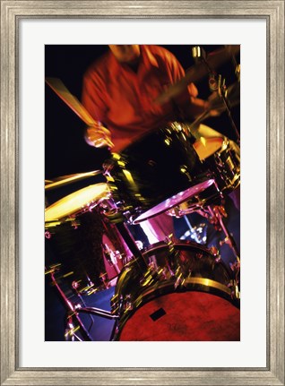 Framed Young Man Playing The Drums Closeup Print