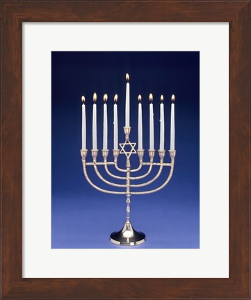 Framed Close-up of a menorah with a Star of David Print