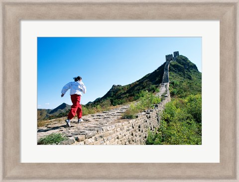 Framed Person running up the Great Wall, Simatai, Beijing, China Print