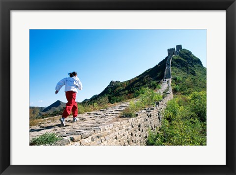 Framed Person running up the Great Wall, Simatai, Beijing, China Print