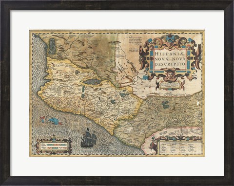 Framed 1606 Hondius and Mercator Map of Mexico Print