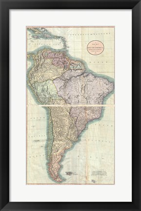 Framed 1807 Close up Cary Map of South America Print