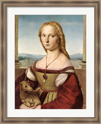 Framed Lady with Unicorn by Rafael Santi Print