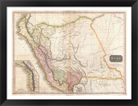 Framed 1818 Pinkerton Map of Peru Print