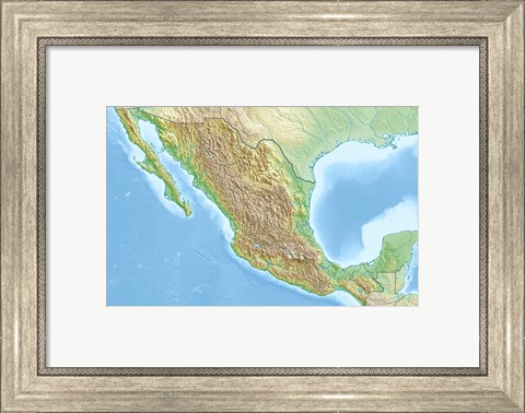 Framed Mexico Relief Location Map Print