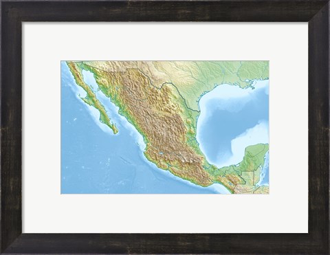 Framed Mexico Relief Location Map Print