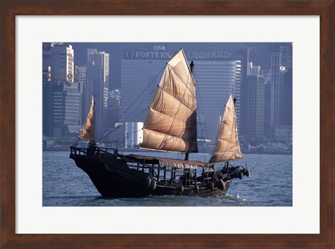 Framed Chinese Junk sailing in the sea, Hong Kong Harbor, Hong Kong, China Print