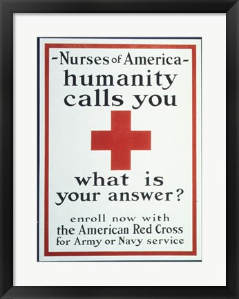 Framed Nurses of America Humanity Calls You Enroll now with the Red Cross Print