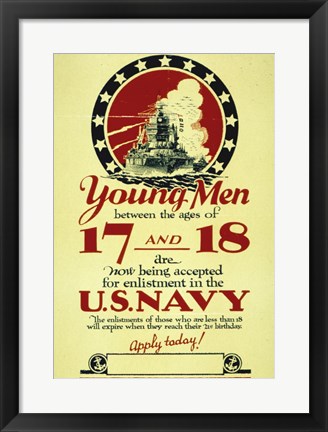 Framed Young Men Now Being Accepted for Enlistment Print