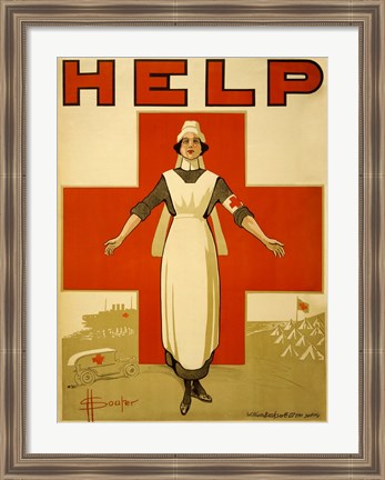 Framed Help, Red Cross Nurse Print