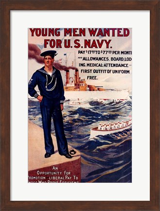 Framed Navy Recruiting Poster, 1909 Print