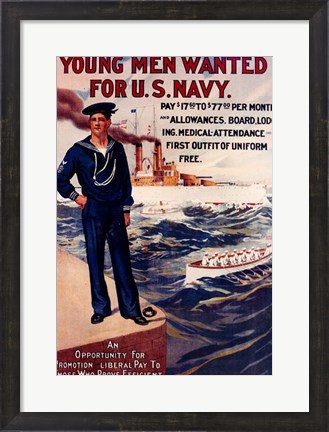 Framed Navy Recruiting Poster, 1909 Print