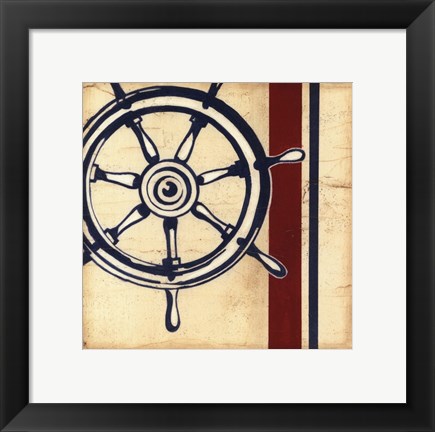 Framed Americana Captain&#39;s Wheel Print