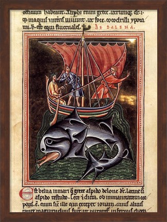 Framed 12th Century Painters - On Whales Folio from a Bestiary Print