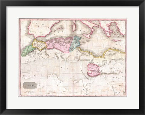 Framed 1818 Pinkerton Map of Northern Africa and the Mediterranean Print