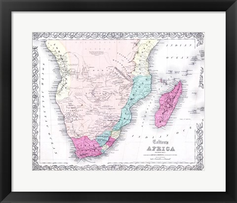 Framed 1855 Colton Map of Southern Africa Print