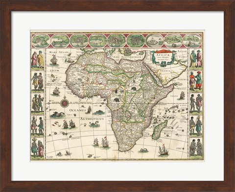 Framed Africa 1635, Willem Janszoon Blaeu Print