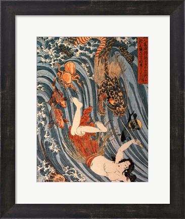 Framed Tamatori Being Pursued by a Dragon Print