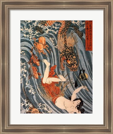 Framed Tamatori Being Pursued by a Dragon Print