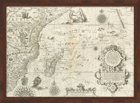 Framed East Africa and the Indian Ocean 1596, Arnold Florent van Langren Print