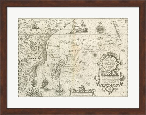 Framed East Africa and the Indian Ocean 1596, Arnold Florent van Langren Print